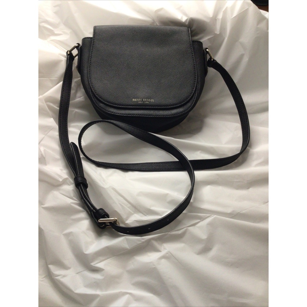 Henri Bendel New York Black Leather Crossbody Saddle Bag With Gold Hardware